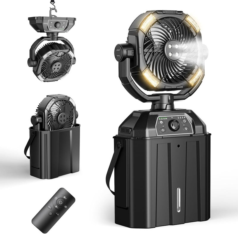 XAP Portable Misting Fan Rechargeable for Hot Weather - 9-inch Auto Swivel Camping Fan with 25000mAh USB Battery as Power Bank, Outdoor fan with 4 Mist Cooler, 7L Bucket for Patio,Fishing,Yard,Beach,Golf - Image 1